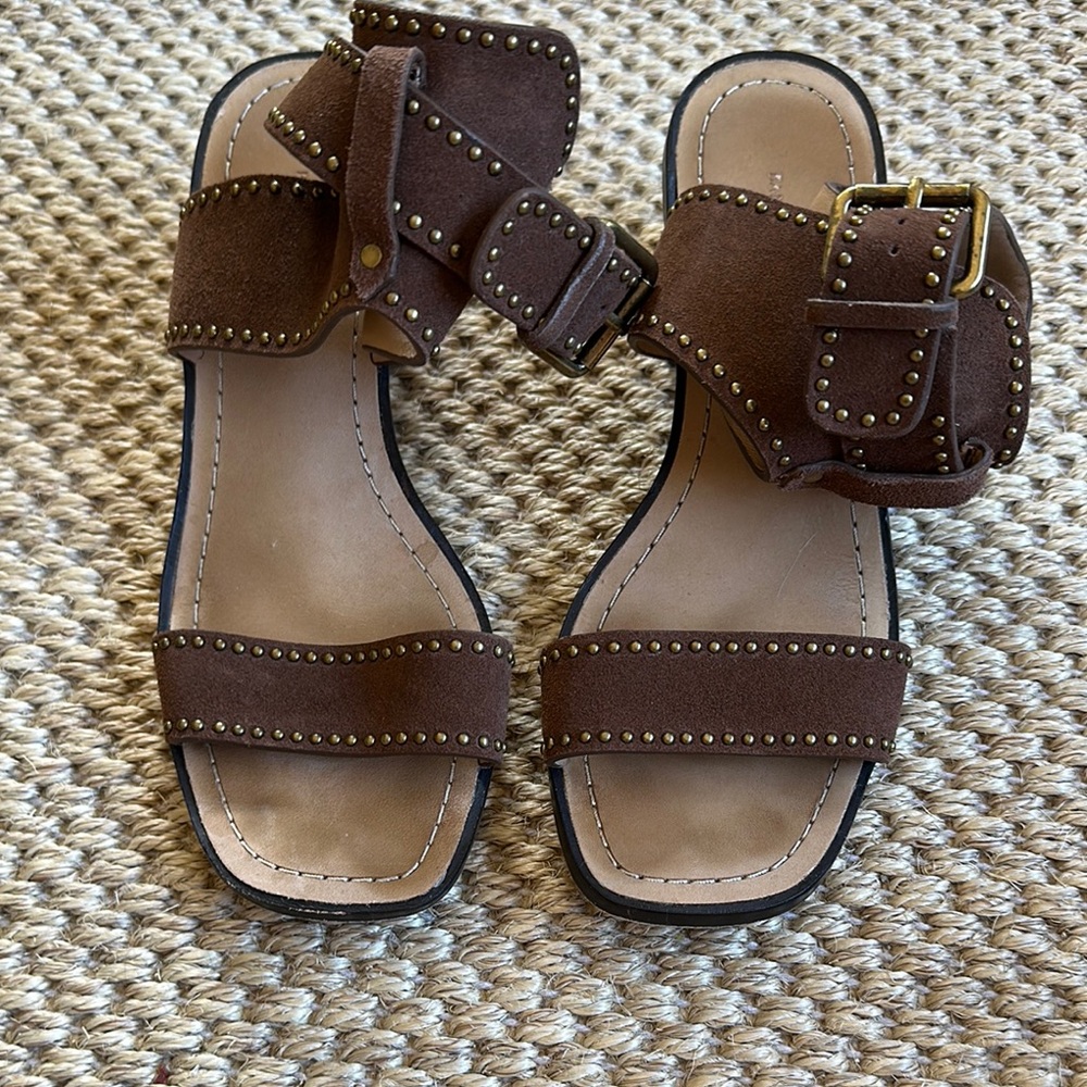 Banana republic studded suede buckle block heel sandals